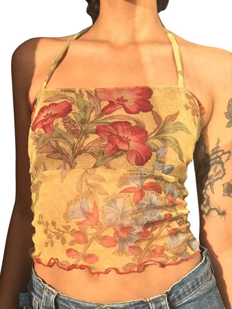 Top Floral Y2K Mesh - Itensifik