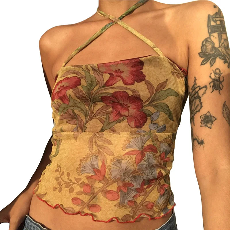 Top Floral Y2K Mesh - Itensifik