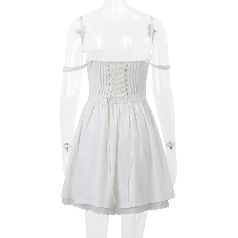 Vestido Mini Plissado Off-Shoulder.