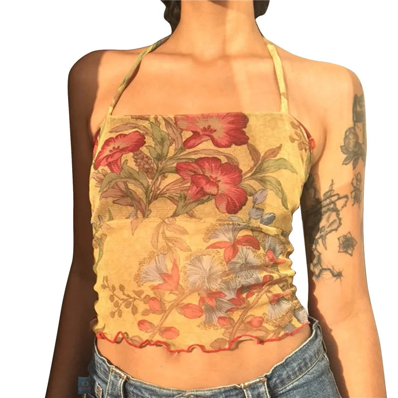 Top Floral Y2K Mesh - Itensifik