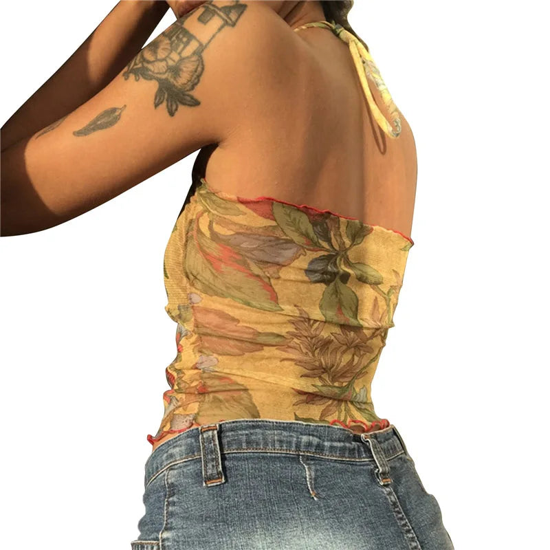 Top Floral Y2K Mesh - Itensifik