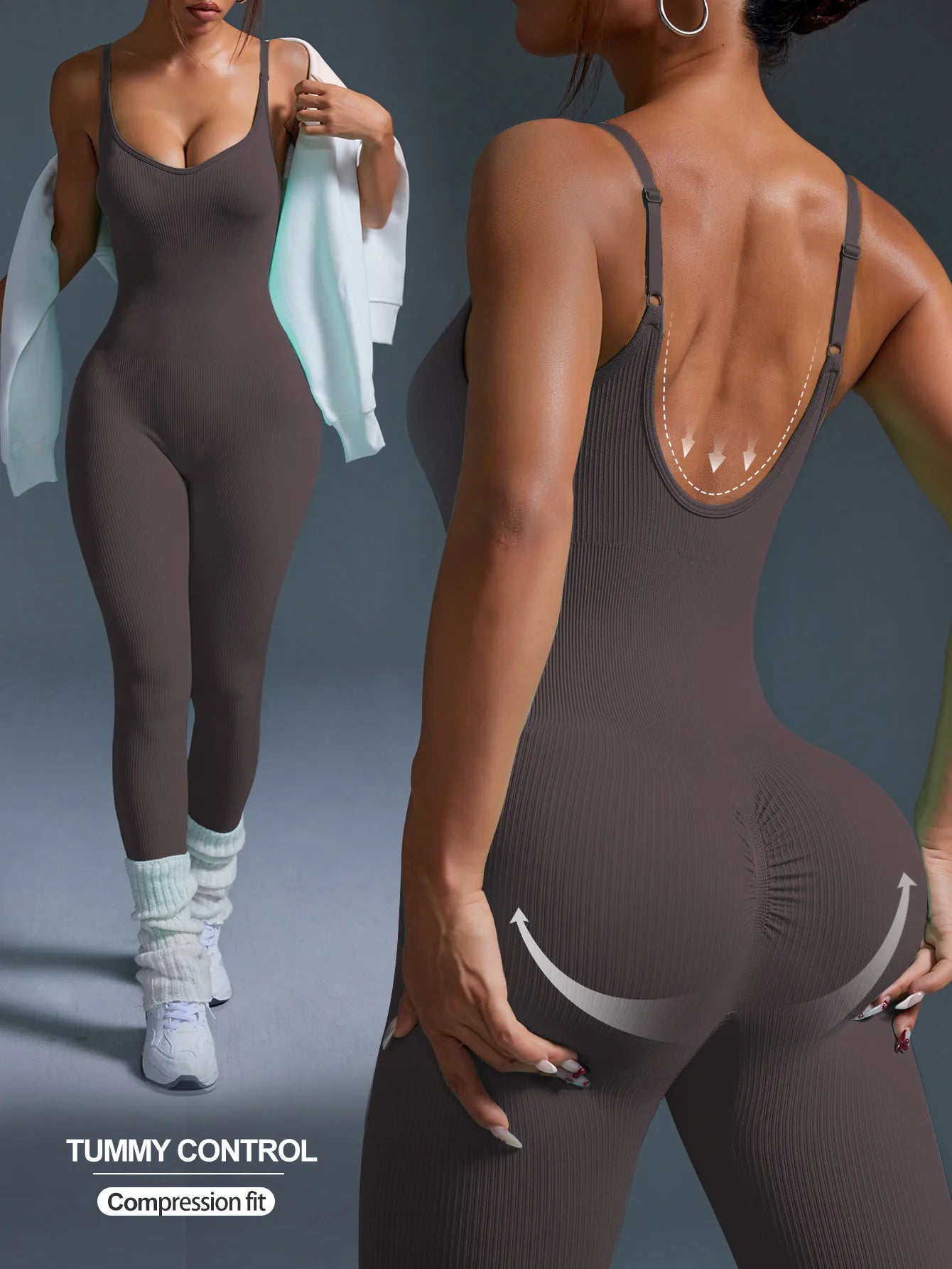 Macacão Fitness Sculpt – Sem Costura e com Decote nas Costas.