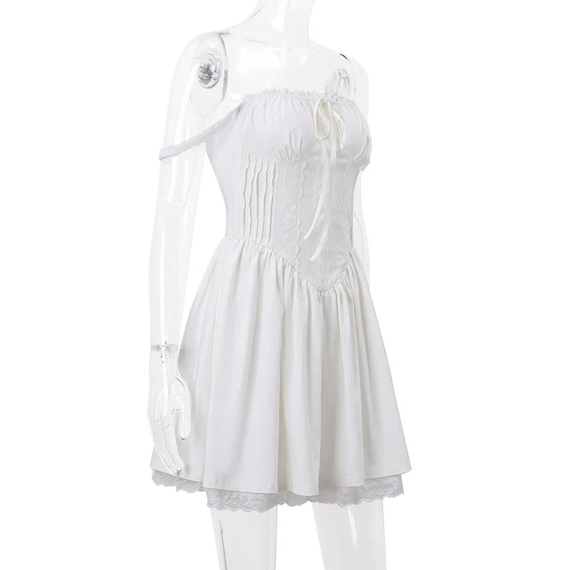 Vestido Mini Plissado Off-Shoulder.