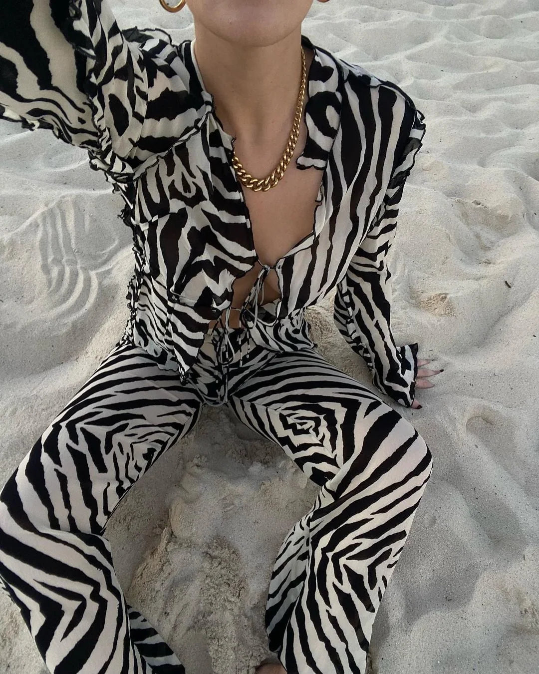 Conjunto Feminino 2 Peças Mesh Animal Print – Estilo Leve, Transparente e Cheio de Personalidade.